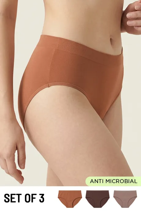 Buy Zivame Medium Rise Full Coverage Seamless Hipster Panty (Pack of 3) - Multicolor